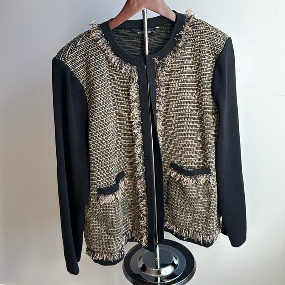 Ming Wang XL Eyelash-Trim Tweed Knit Sweater Jacket - Picture 6 of 10